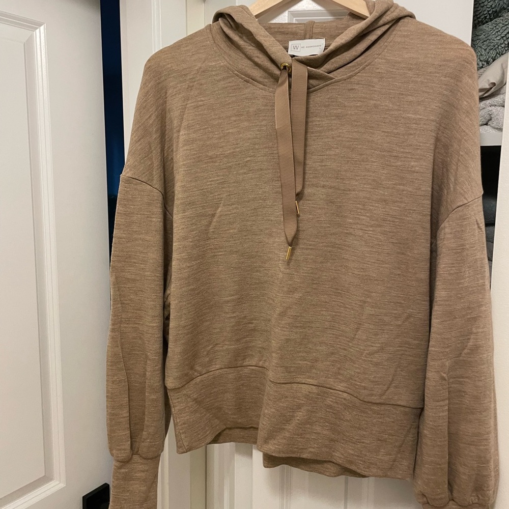 Tan Merino Hoodie with Drawstring